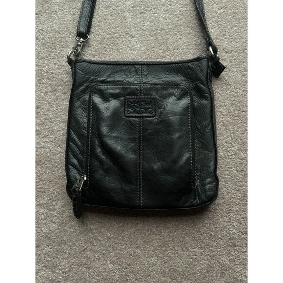 Vintage Fossil Small Black Leather Crossbody Bag Wallet Slots Adjustable - Picture 1 of 11